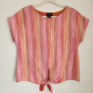 W5 Anthropologie Striped Textured Cotton Blend Boho Top Relaxed Fit Size M
